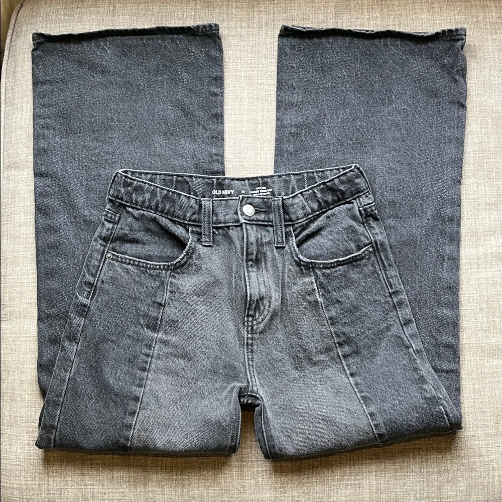Old Navy Black Gray Baggy Wide Leg Patch Panel Jeans Pants14